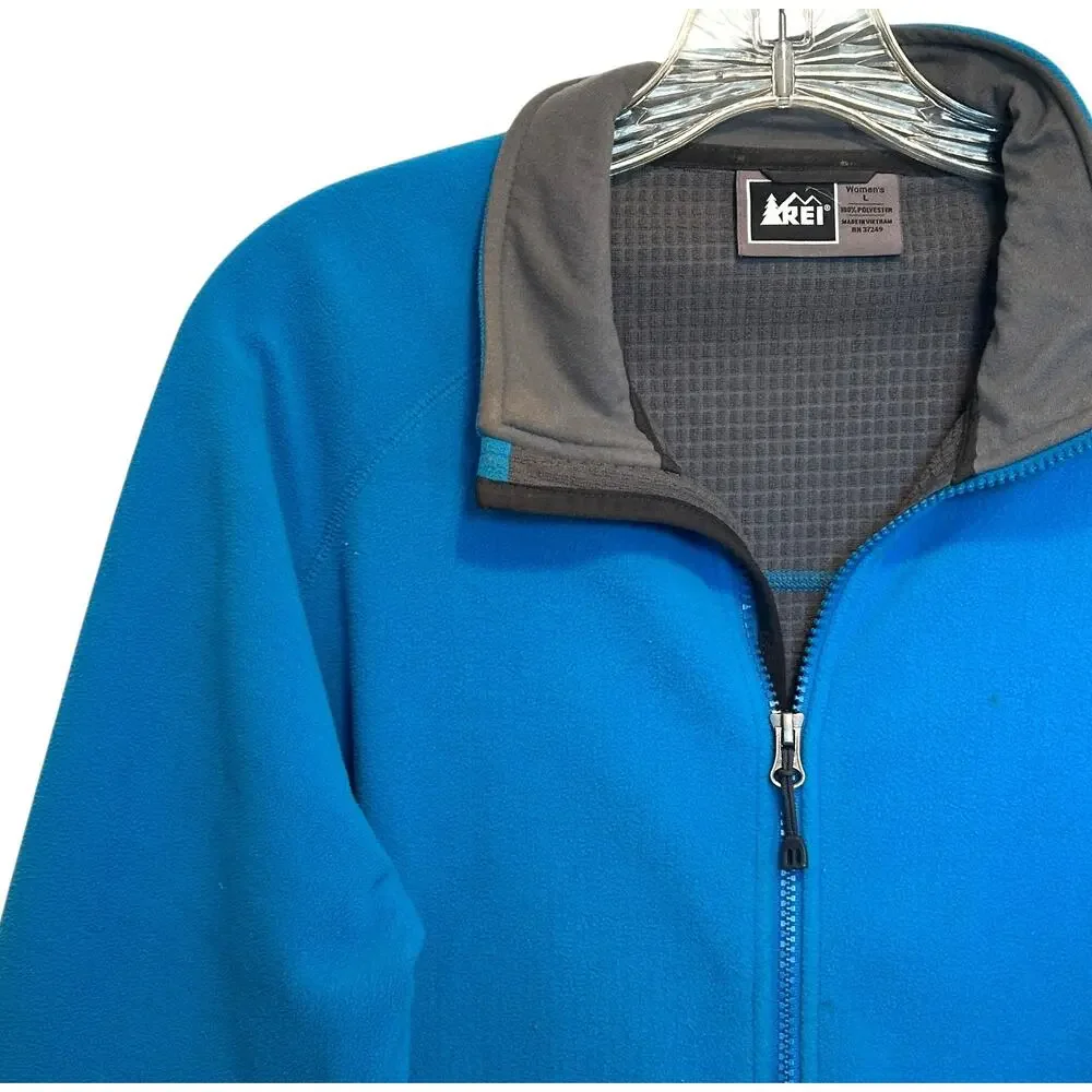 REI Fleece Full Zip Jacket Womens Large Electric Blue Outdoors Outerwear Gorp